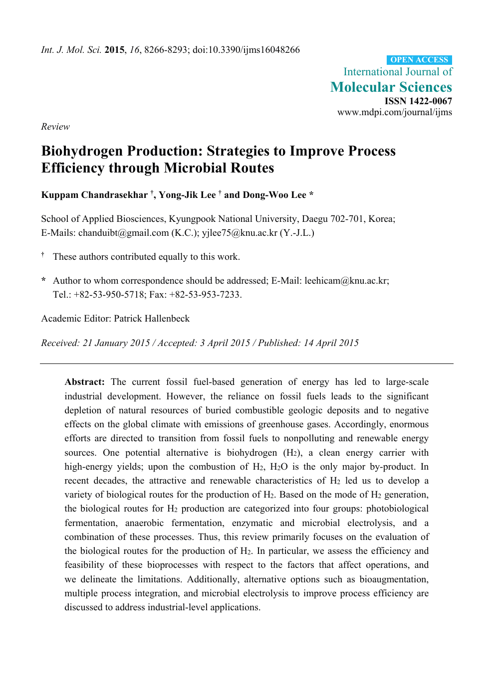 Biohydrogen Production Strategies To Improve Process Efficiency Through Microbial Routes Topic Of Research Paper In Chemical Sciences Download Scholarly Article Pdf And Read For Free On Cyberleninka Open Science Hub