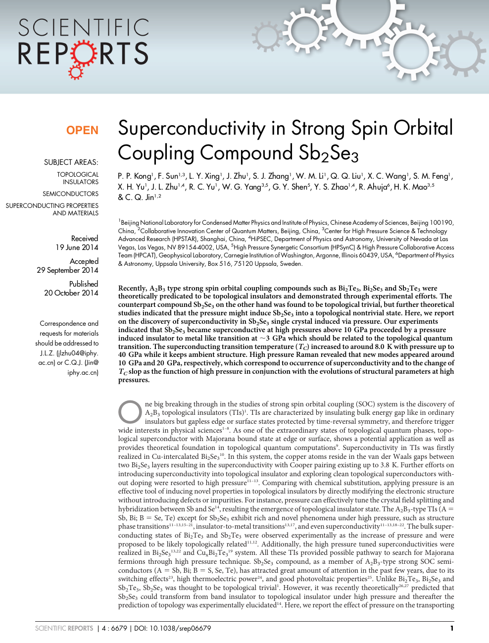 Superconductivity In Strong Spin Orbital Coupling Compound Sb2se3 Topic Of Research Paper In Nano Technology Download Scholarly Article Pdf And Read For Free On Cyberleninka Open Science Hub