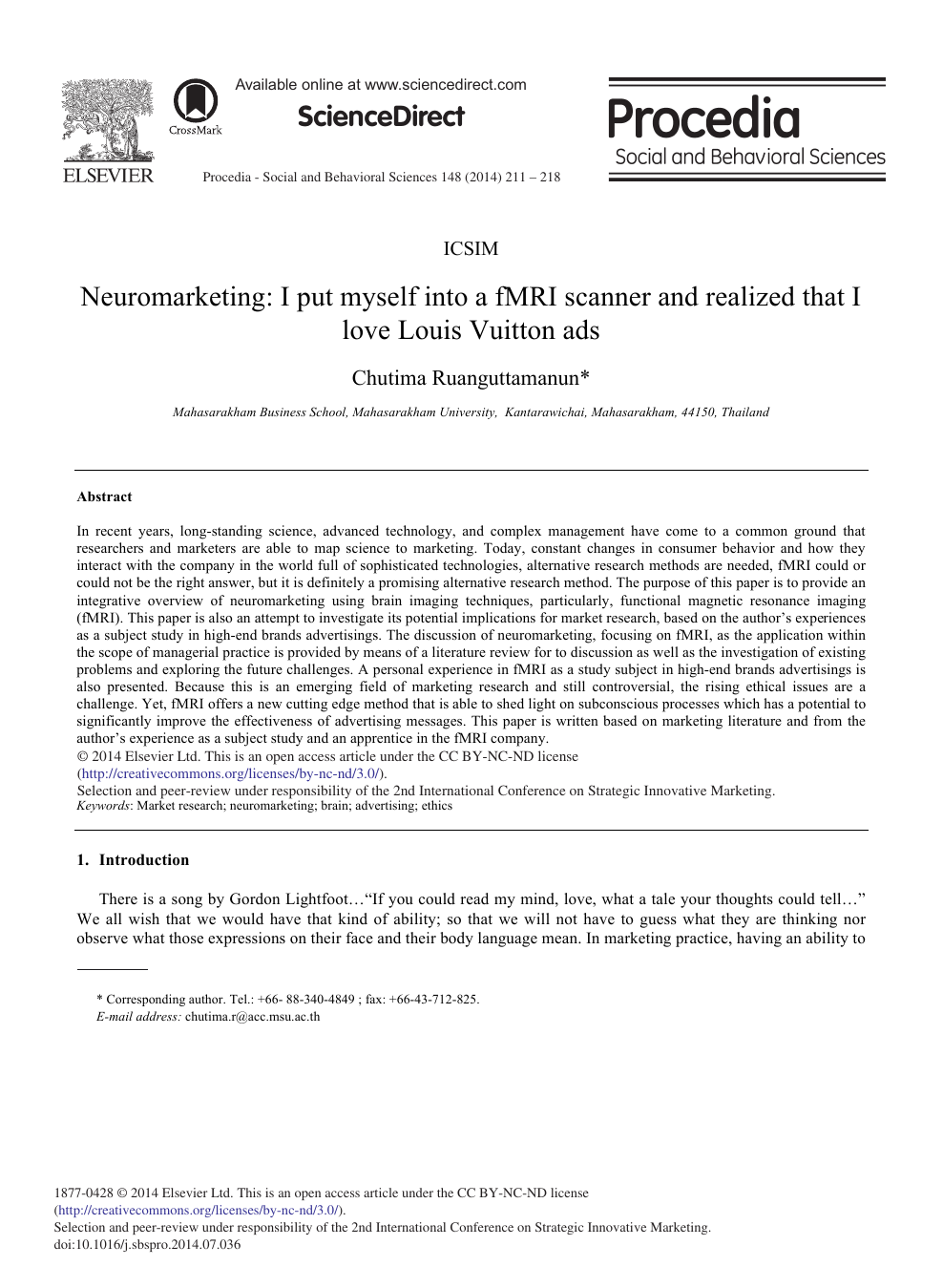 Neuromarketing: I Put Myself into a fMRI Scanner and Realized that I love Louis  Vuitton Ads – topic of research paper in Economics and business. Download  scholarly article PDF and read for