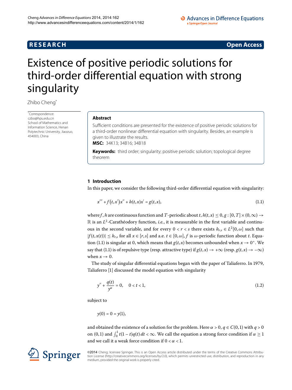 Existence Of Positive Periodic Solutions For Third Order Differential Equation With Strong Singularity Topic Of Research Paper In Mathematics Download Scholarly Article Pdf And Read For Free On Cyberleninka Open Science Hub