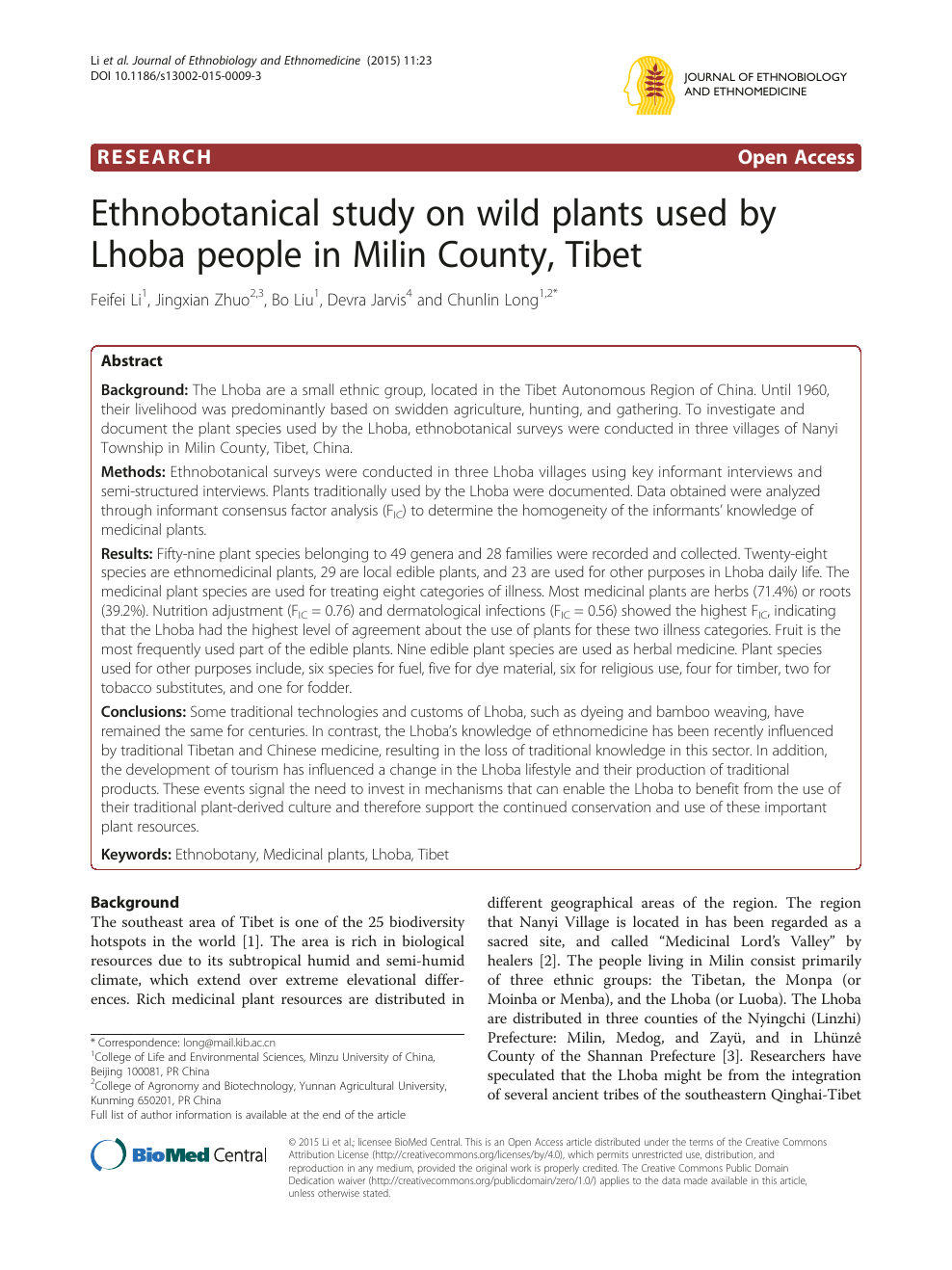 Ethnobotanical Study On Wild Plants Used By Lhoba People In - 