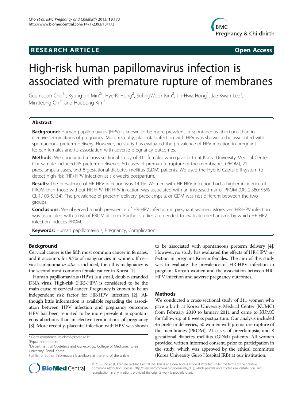human papillomavirus infection when pregnant)