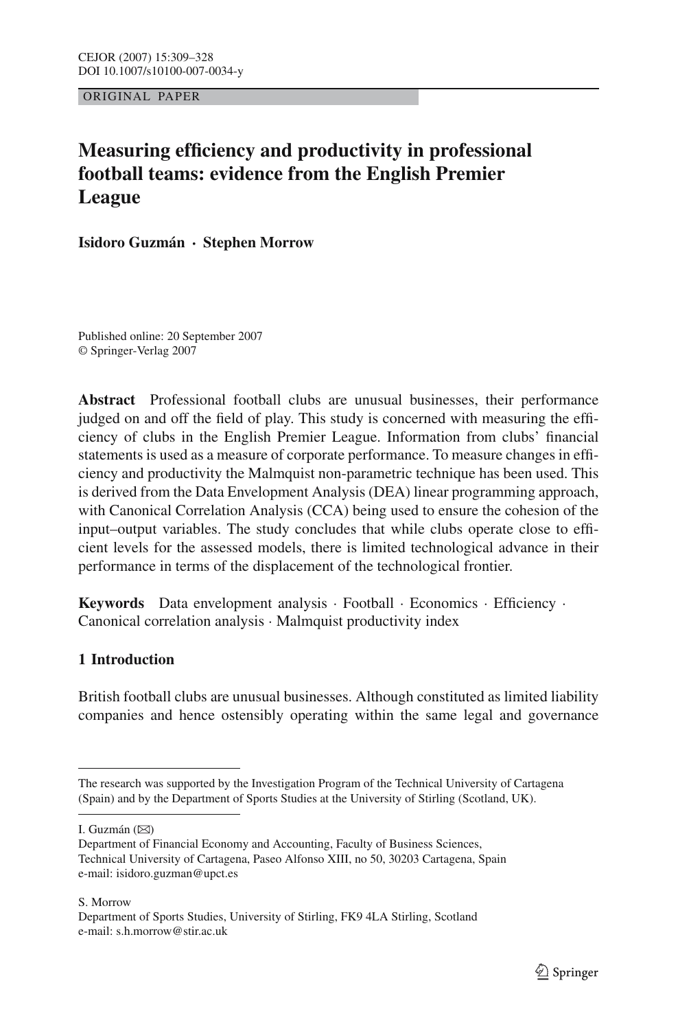 PDF) Measuring the Efficiency of Football Clubs Using Data