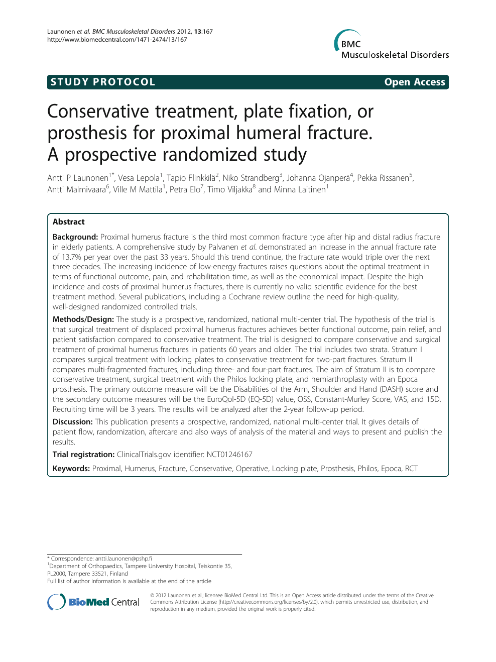 Conservative treatment, plate fixation, or prosthesis for proximal humeral  fracture. A prospective randomized study – topic of research paper in  Clinical medicine. Download scholarly article PDF and read for free on  CyberLeninka