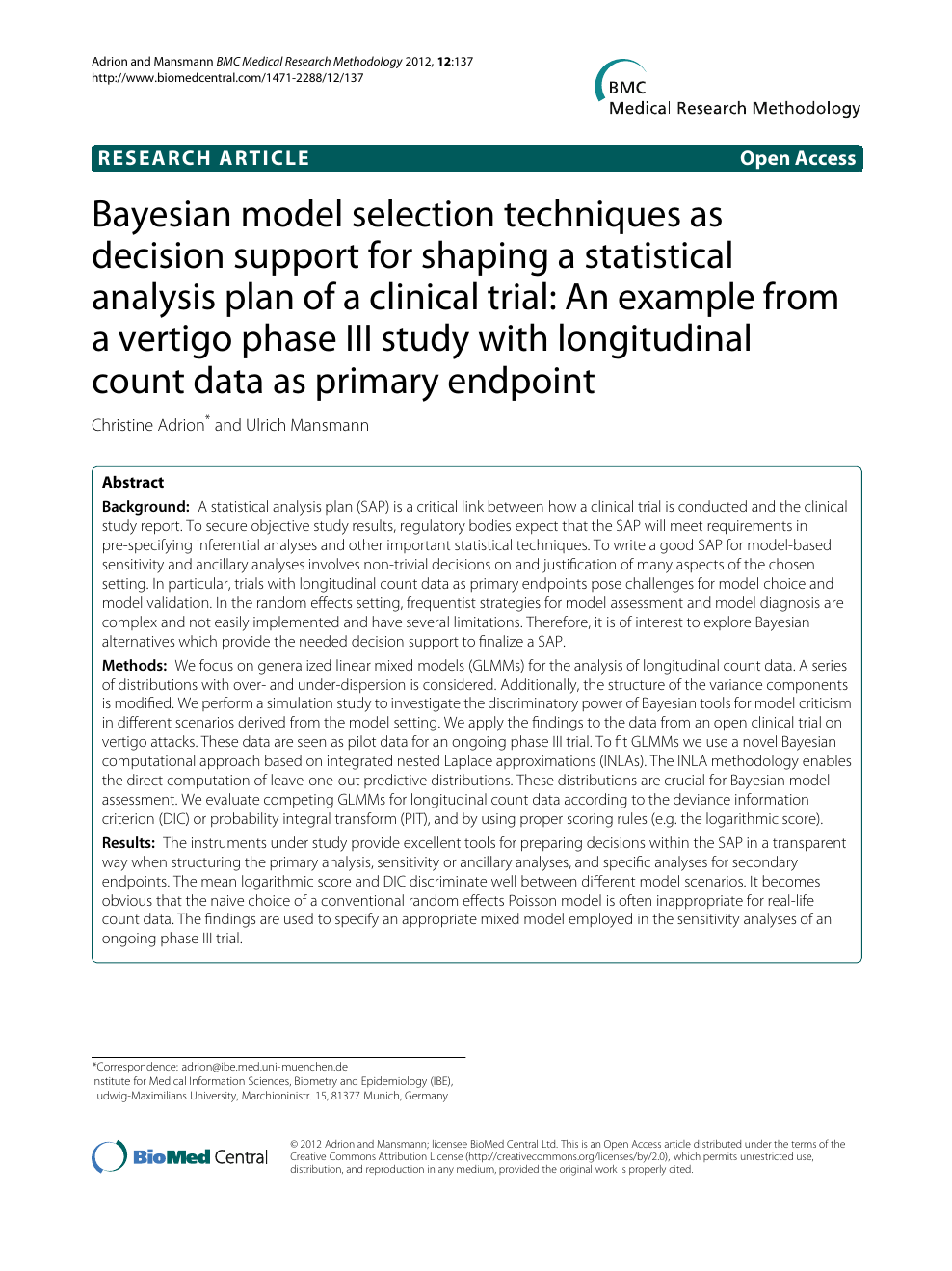Bayesian model selection techniques as decision support for