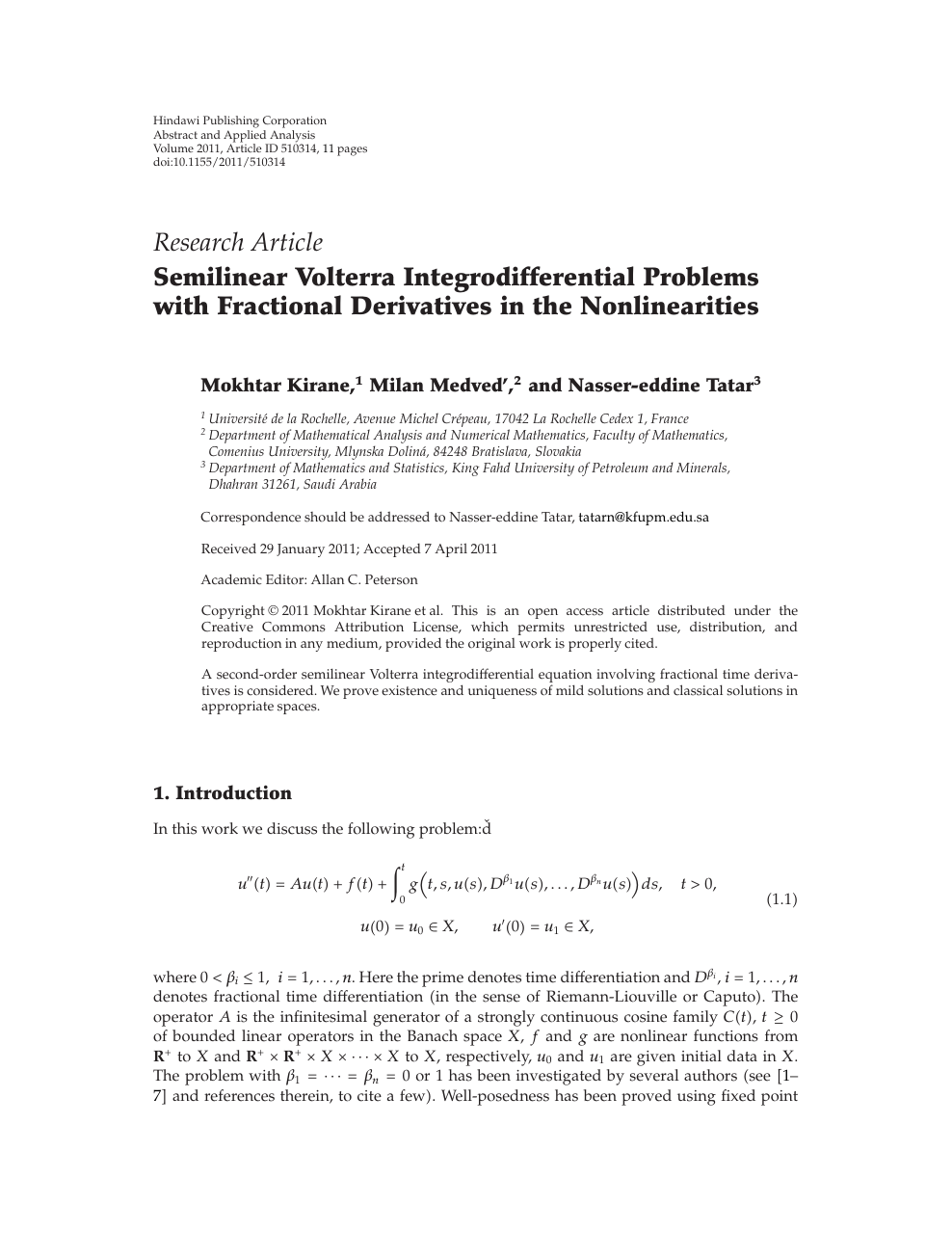 Semilinear Volterra Integrodifferential Problems With Fractional Derivatives In The Nonlinearities Topic Of Research Paper In Mathematics Download Scholarly Article Pdf And Read For Free On Cyberleninka Open Science Hub
