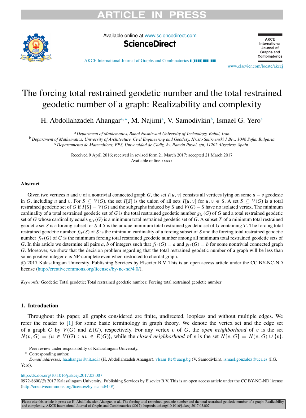 The Forcing Total Restrained Geodetic Number And The Total Restrained Geodetic Number Of A Graph Realizability And Complexity Topic Of Research Paper In Computer And Information Sciences Download Scholarly Article Pdf