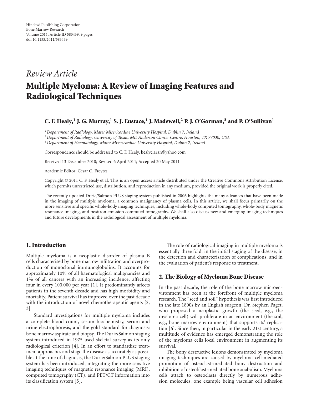 Multiple Myeloma A Review Of Imaging Features And Radiological Techniques Topic Of Research Paper In Clinical Medicine Download Scholarly Article Pdf And Read For Free On Cyberleninka Open Science Hub