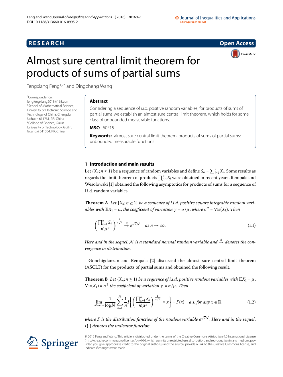Almost Sure Central Limit Theorem For Products Of Sums Of Partial Sums Topic Of Research Paper In Mathematics Download Scholarly Article Pdf And Read For Free On Cyberleninka Open Science Hub