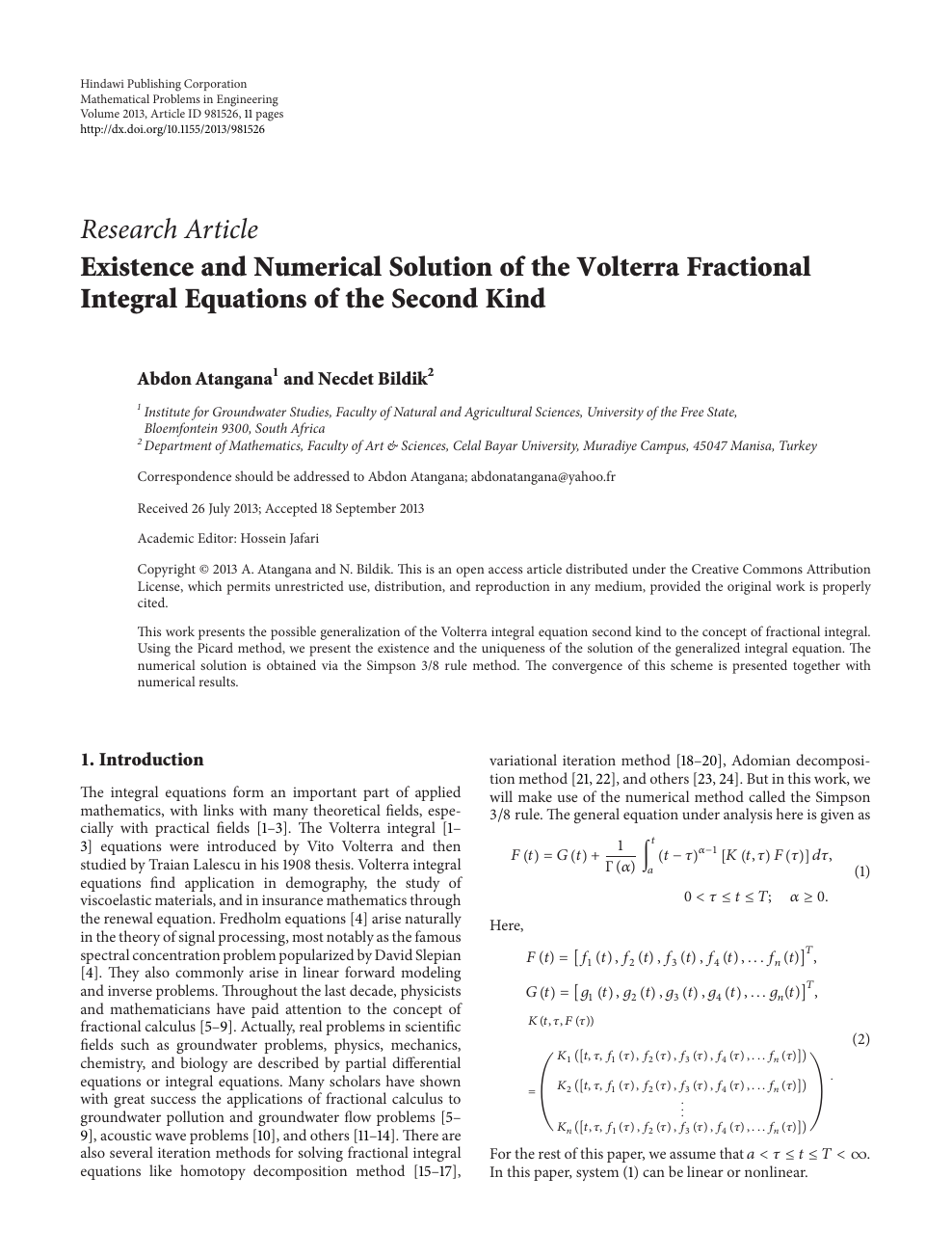Existence And Numerical Solution Of The Volterra Fractional Integral Equations Of The Second Kind Topic Of Research Paper In Mathematics Download Scholarly Article Pdf And Read For Free On Cyberleninka Open