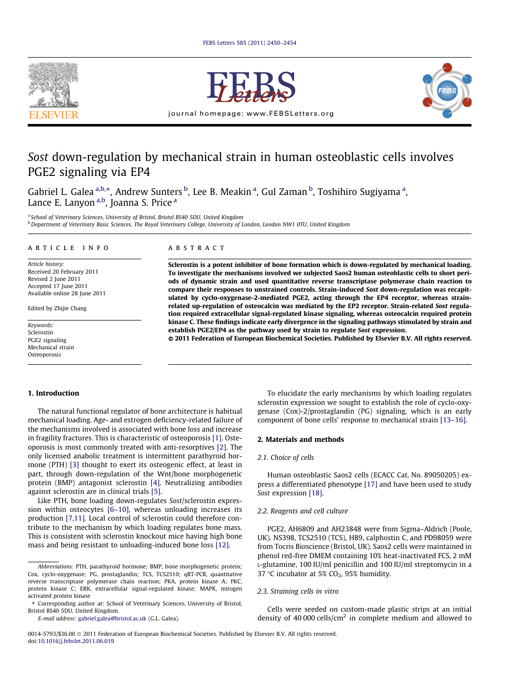 Sost Down Regulation By Mechanical Strain In Human Osteoblastic Cells Involves Pge2 Signaling Via Ep4 Topic Of Research Paper In Basic Medicine Download Scholarly Article Pdf And Read For Free On Cyberleninka