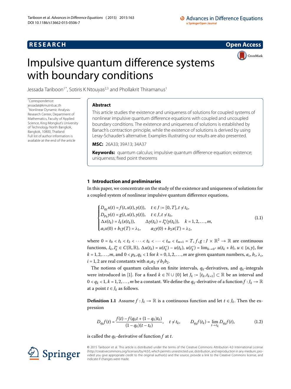 Impulsive Quantum Difference Systems With Boundary Conditions Topic Of Research Paper In Mathematics Download Scholarly Article Pdf And Read For Free On Cyberleninka Open Science Hub