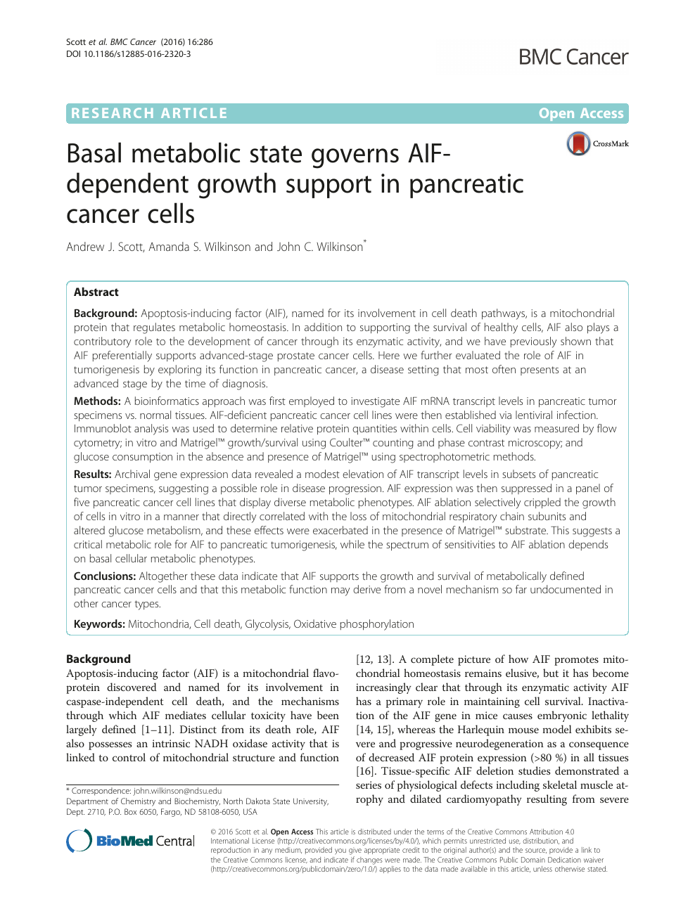 Basal Metabolic State Governs Aif Dependent Growth Support In