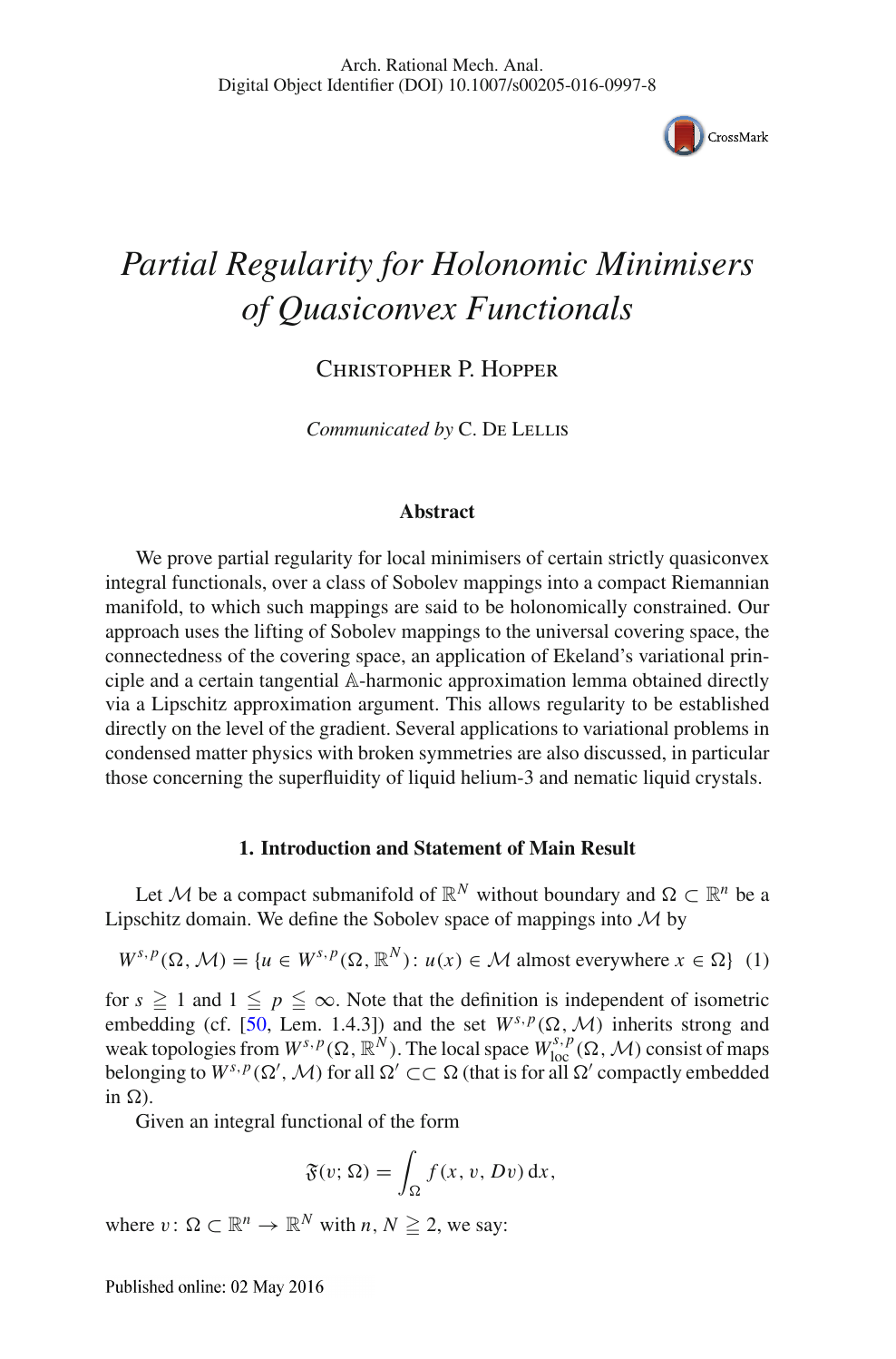 Partial Regularity For Holonomic Minimisers Of Quasiconvex Functionals Topic Of Research Paper In Mathematics Download Scholarly Article Pdf And Read For Free On Cyberleninka Open Science Hub