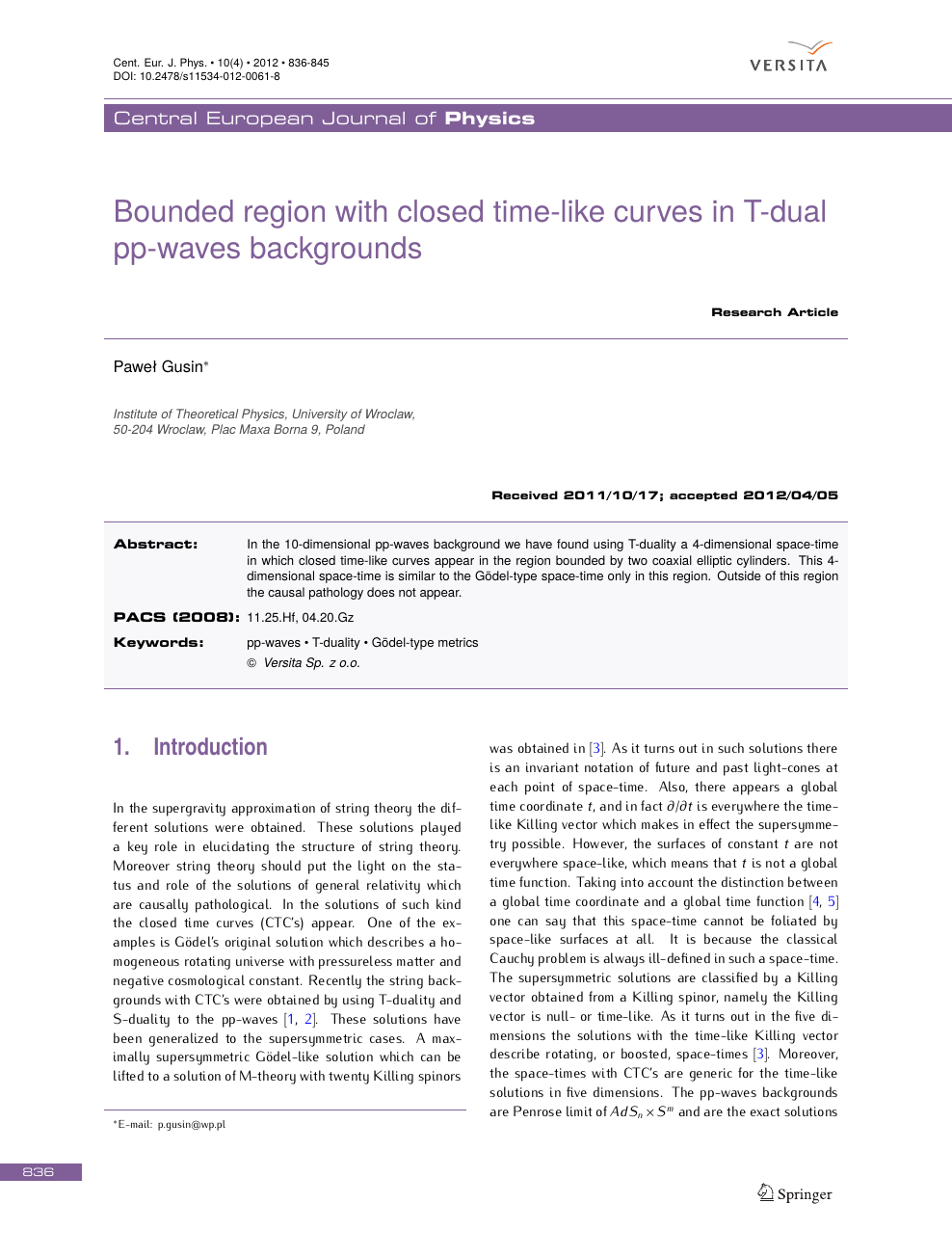Bounded Region With Closed Time Like Curves In T Dual Pp Waves Backgrounds Topic Of Research Paper In Physical Sciences Download Scholarly Article Pdf And Read For Free On Cyberleninka Open Science Hub