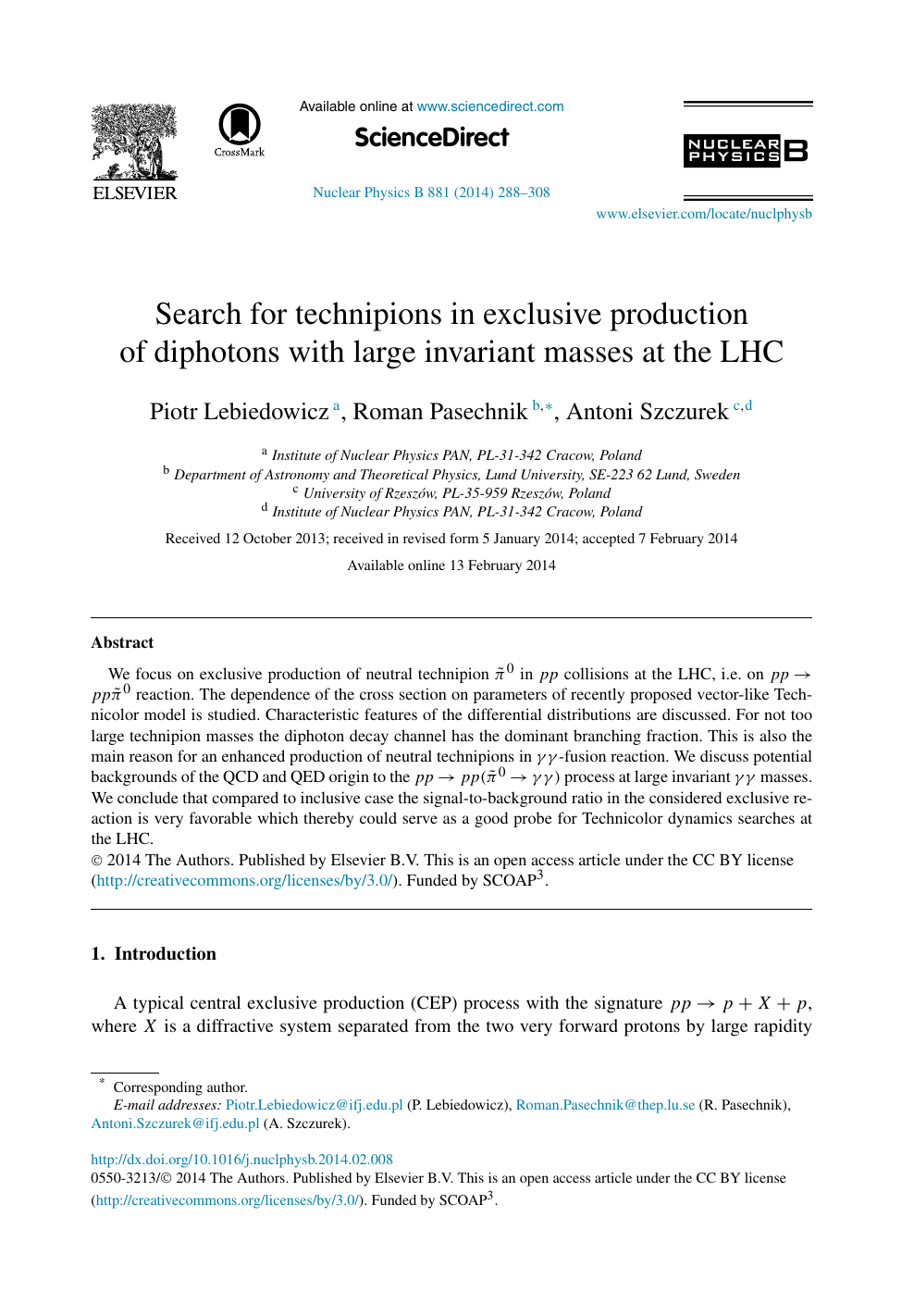 Search For Technipions In Exclusive Production Of Diphotons With Large Invariant Masses At The Lhc Topic Of Research Paper In Physical Sciences Download Scholarly Article Pdf And Read For Free On