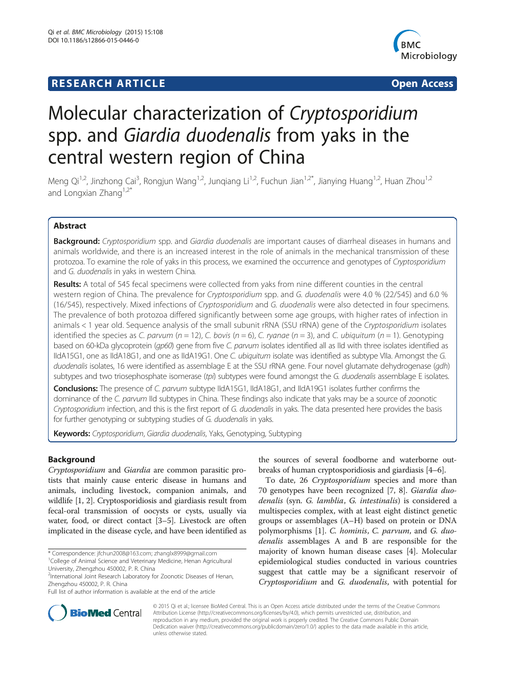 giardia and cryptosporidium from molecules to disease