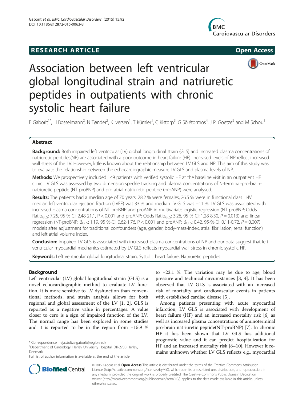 Impaired left ventricular global longitudinal strain is associated with  elevated left ventricular filling pressure after myocardial infarction