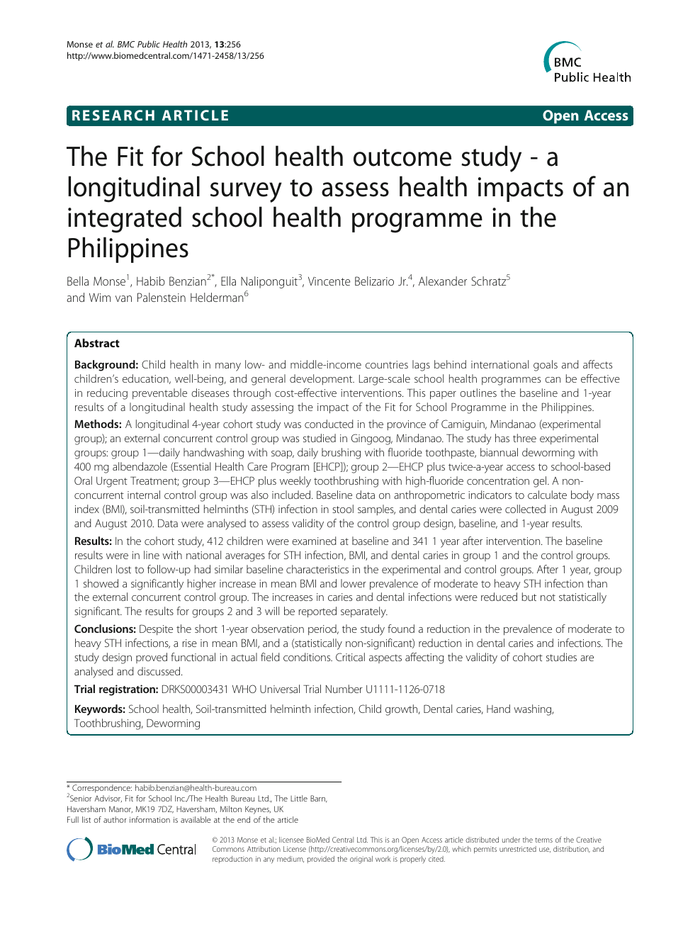 The Fit For School Health Outcome Study A Longitudinal Survey To