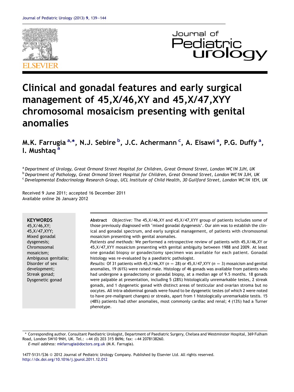 Clinical And Gonadal Features And Early Surgical Management Of 45 X 46 Xy And 45 X 47 Xyy Chromosomal Mosaicism Presenting With Genital Anomalies Topic Of Research Paper In Clinical Medicine Download Scholarly Article Pdf And Read