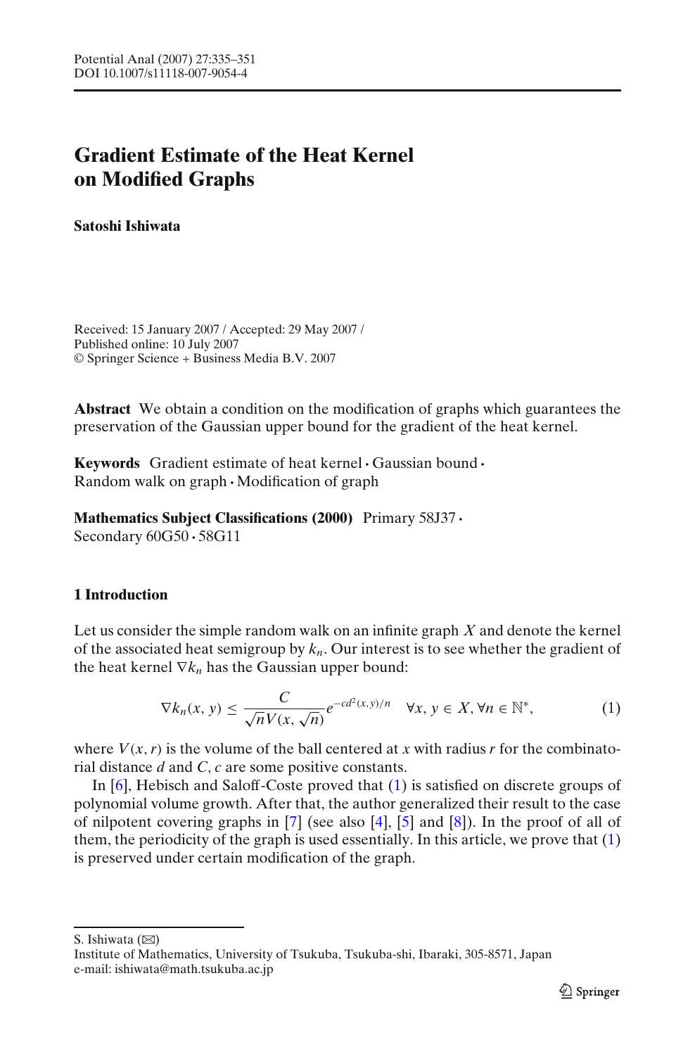 Gradient Estimate Of The Heat Kernel On Modified Graphs Topic Of Research Paper In Mathematics Download Scholarly Article Pdf And Read For Free On Cyberleninka Open Science Hub