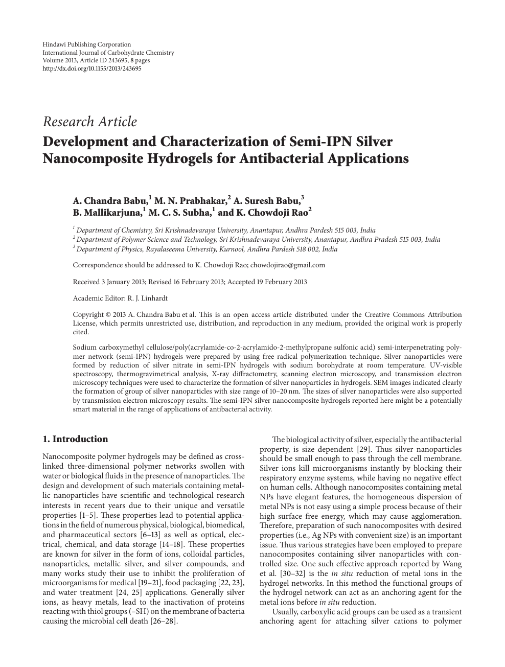 Development And Characterization Of Semi Ipn Silver Nanocomposite Hydrogels For Antibacterial Applications Topic Of Research Paper In Chemical Sciences Download Scholarly Article Pdf And Read For Free On Cyberleninka Open Science Hub