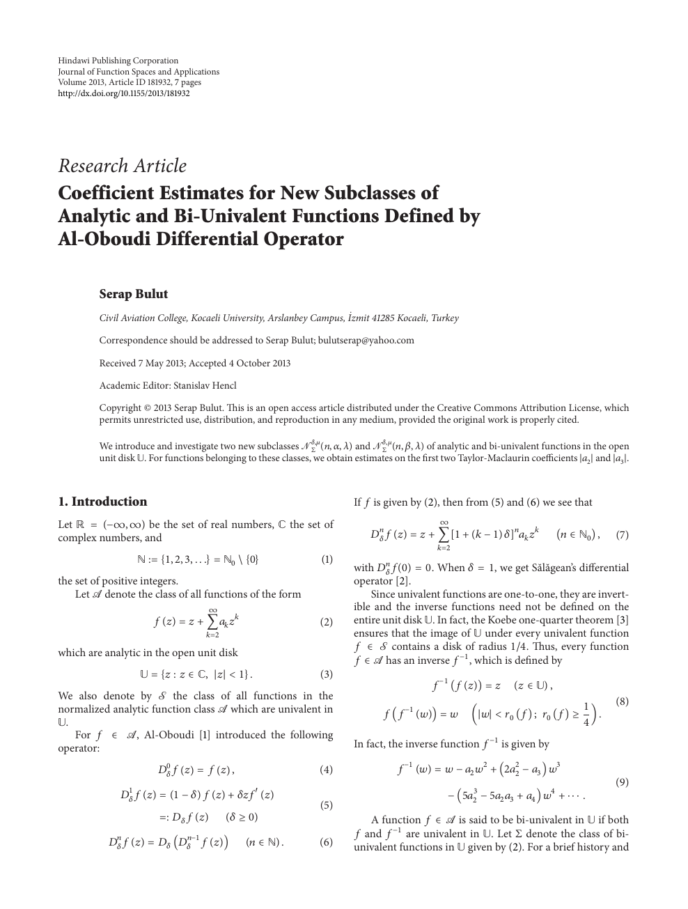 Coefficient Estimates For New Subclasses Of Analytic And Bi Univalent Functions Defined By Al Oboudi Differential Operator Topic Of Research Paper In Mathematics Download Scholarly Article Pdf And Read For Free On Cyberleninka