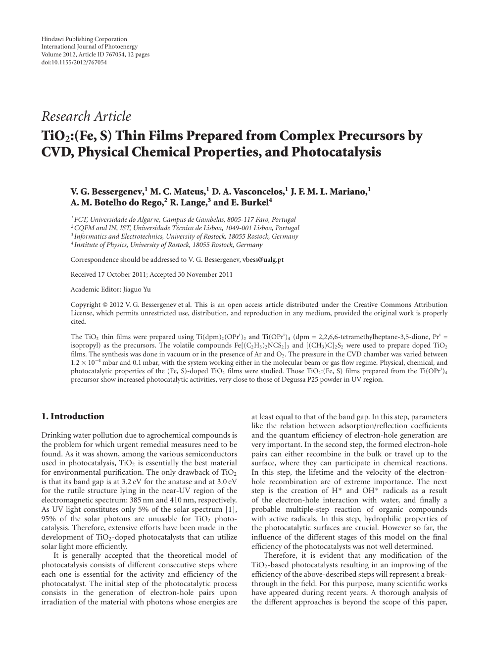 Tio2 Fe S Thin Films Prepared From Complex Precursors By Cvd Physical Chemical Properties And Photocatalysis Topic Of Research Paper In Chemical Sciences Download Scholarly Article Pdf And Read For Free On