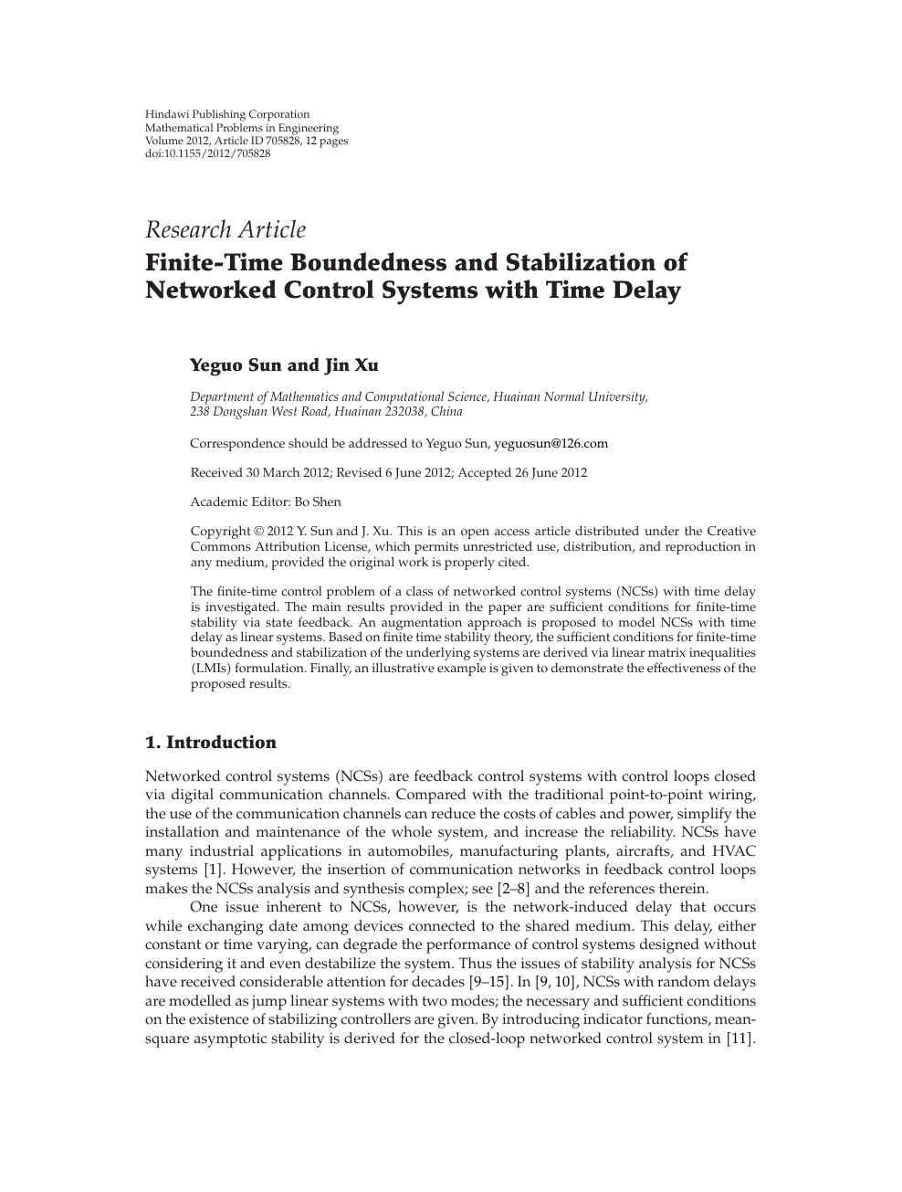 Finite Time Boundedness And Stabilization Of Networked Control Systems With Time Delay Topic Of Research Paper In Mathematics Download Scholarly Article Pdf And Read For Free On Cyberleninka Open Science Hub