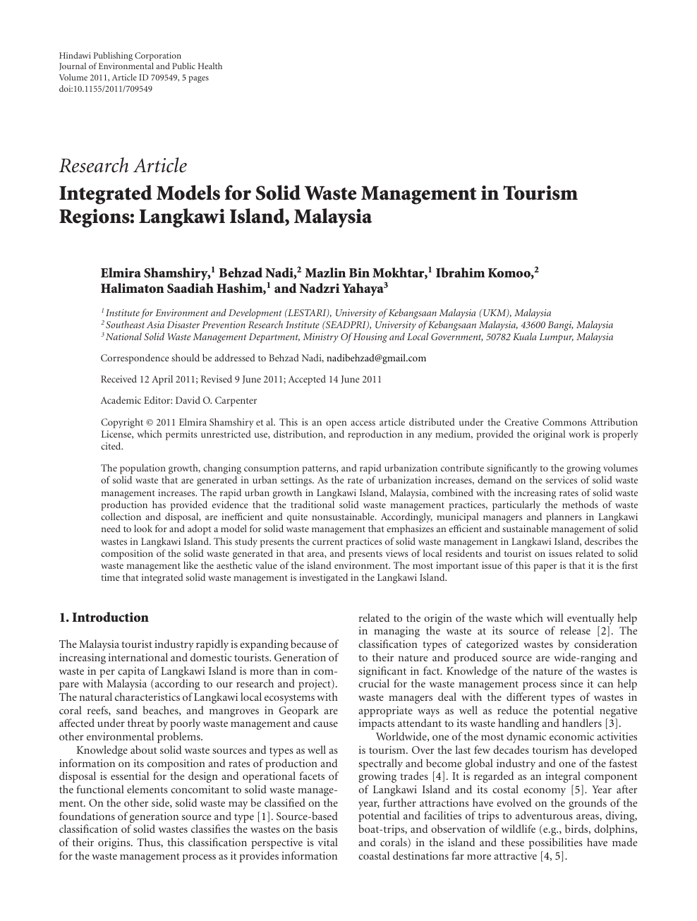 Integrated Models For Solid Waste Management In Tourism Regions Langkawi Island Malaysia Topic Of Research Paper In Earth And Related Environmental Sciences Download Scholarly Article Pdf And Read For Free On