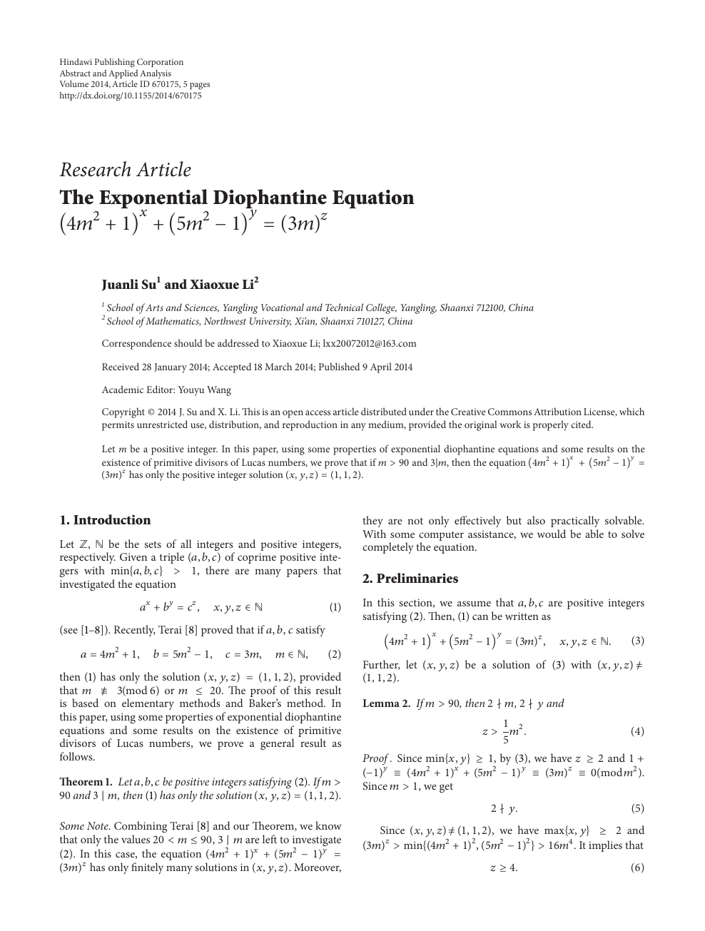 The Exponential Diophantine Equation 4 M 2 1 X 5 M 2 1 Y 3 M Z Topic Of Research Paper In Mathematics Download Scholarly Article Pdf And Read For Free On Cyberleninka Open Science Hub