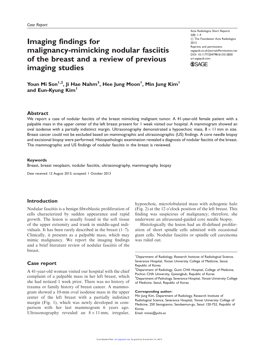 Imaging Findings For Malignancy Mimicking Nodular Fasciitis Of The Breast And A Review Of Previous Imaging Studies Topic Of Research Paper In Clinical Medicine Download Scholarly Article Pdf And Read For Free