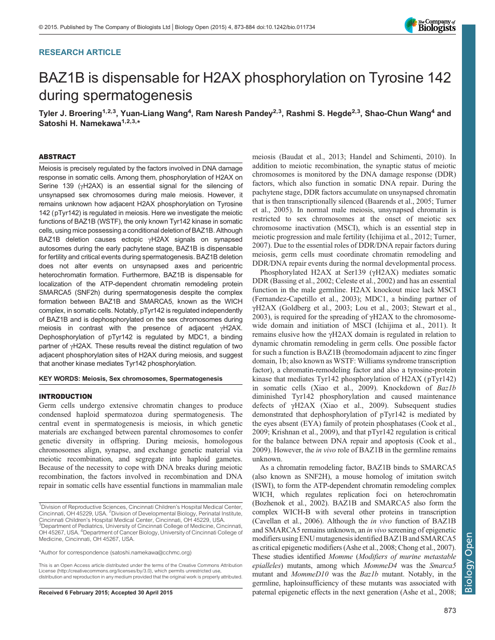 Baz1b Is Dispensable For H2ax Phosphorylation On Tyrosine 142 During Spermatogenesis Topic Of Research Paper In Biological Sciences Download Scholarly Article Pdf And Read For Free On Cyberleninka Open Science Hub