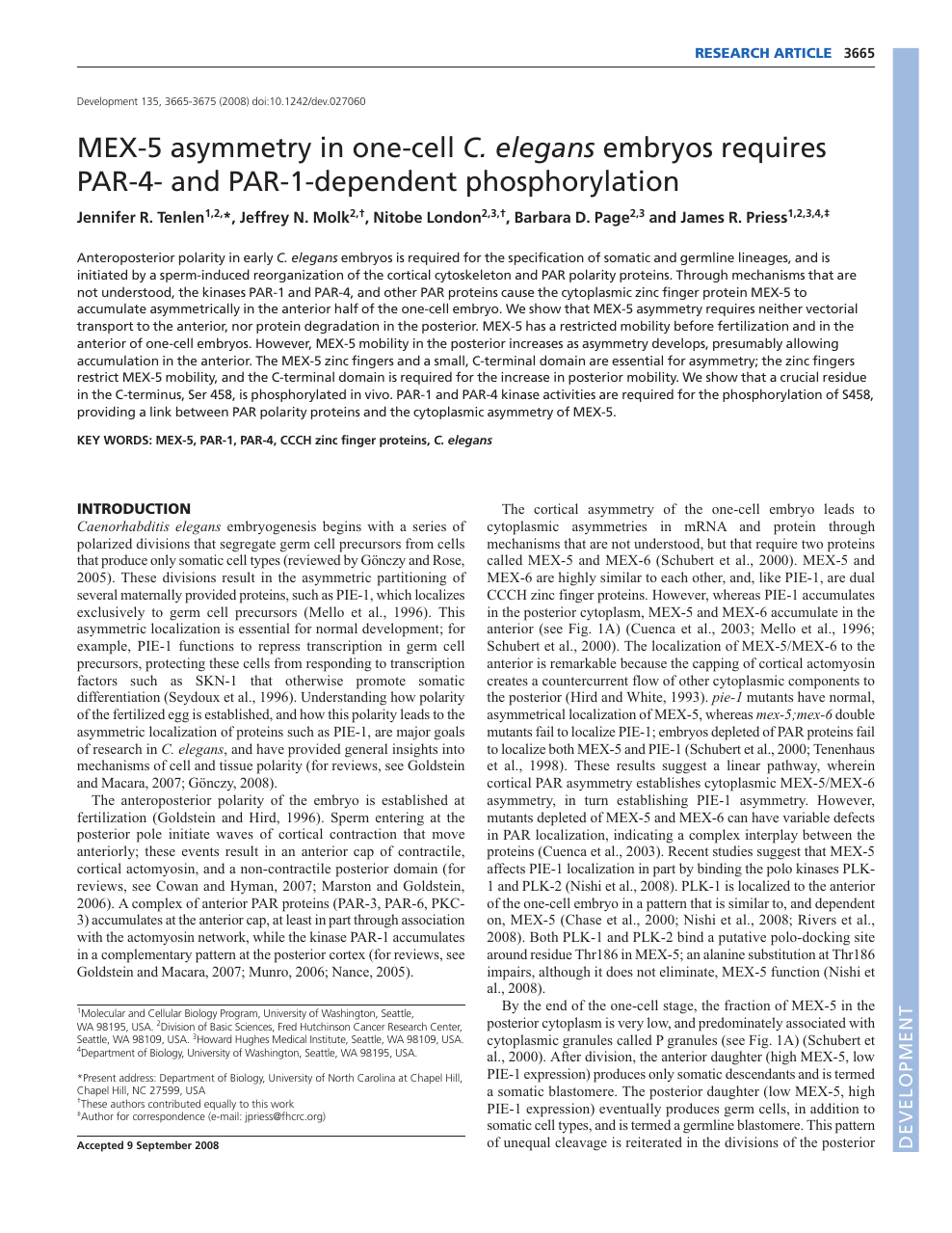 Mex 5 Asymmetry In One Cell C Elegans Embryos Requires Par 4 And Par 1 Dependent Phosphorylation Topic Of Research Paper In Biological Sciences Download Scholarly Article Pdf And Read For Free On Cyberleninka Open Science