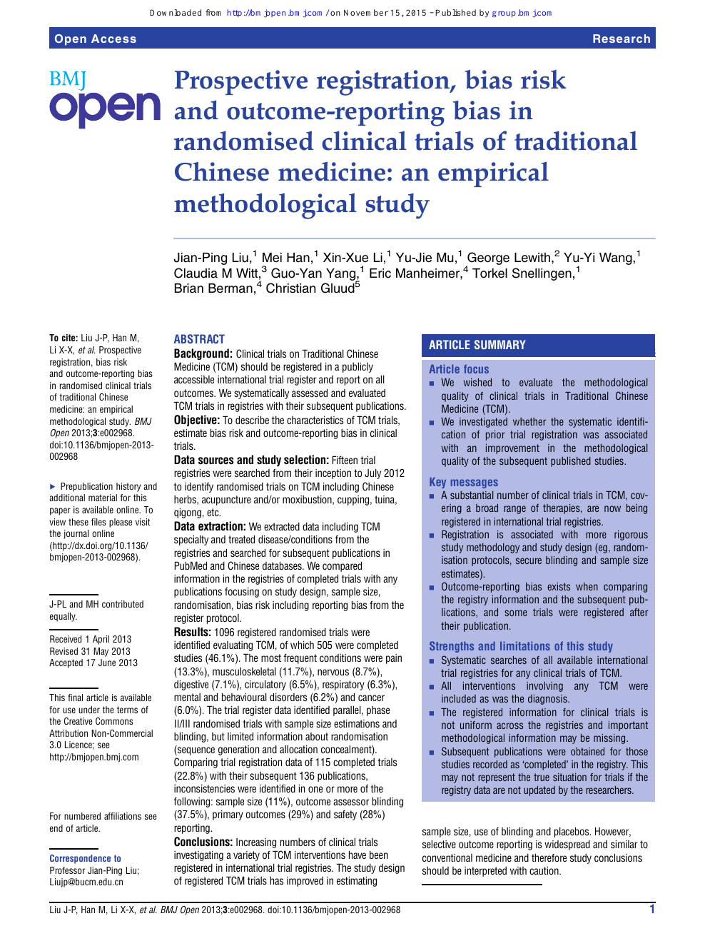 Prospective Registration Bias Risk And Outcome Reporting Bias In Randomised Clinical Trials Of Traditional Chinese Medicine An Empirical Methodological Study Topic Of Research Paper In Health Sciences Download Scholarly Article Pdf And