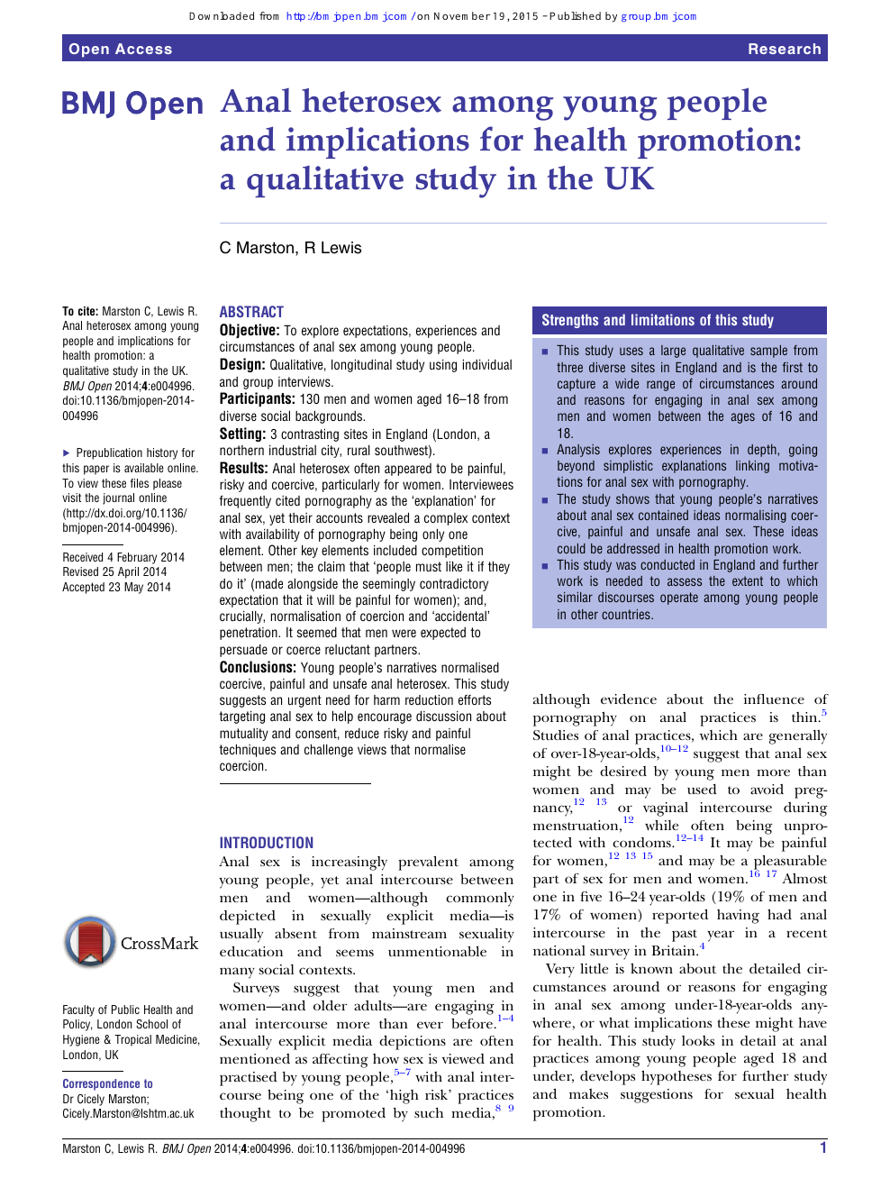 Anal heterosex among young people and implications for health promotion a qualitative study in the UK picture