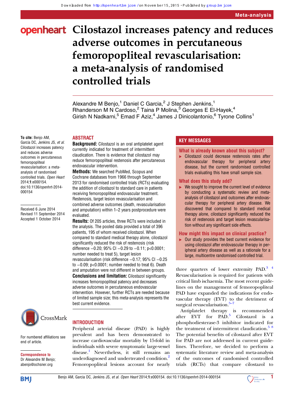 Cilostazol Increases Patency And Reduces Adverse Outcomes In Percutaneous Femoropopliteal Revascularisation A Meta Analysis Of Randomised Controlled Trials Topic Of Research Paper In Clinical Medicine Download Scholarly Article Pdf And Read For
