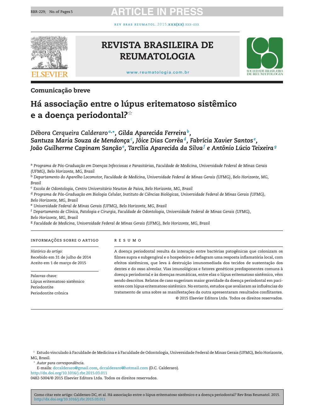 Ha Associacao Entre O Lupus Eritematoso Sistemico E A Doenca Periodontal Topic Of Research Paper In Educational Sciences Download Scholarly Article Pdf And Read For Free On Cyberleninka Open Science Hub