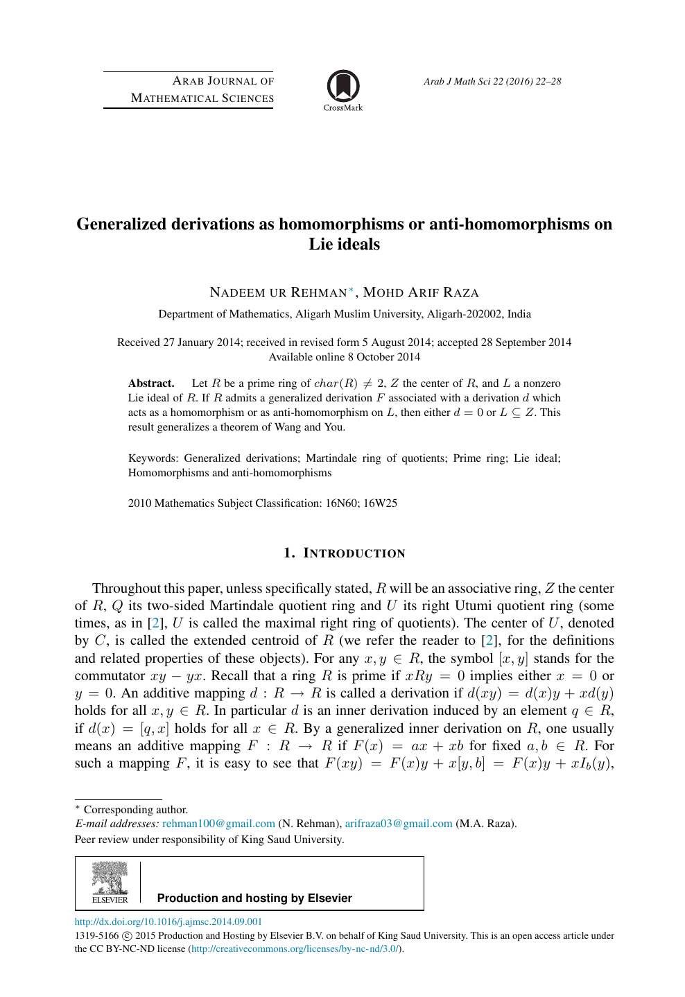 Generalized Derivations As Homomorphisms Or Anti Homomorphisms On Lie Ideals Topic Of Research Paper In Mathematics Download Scholarly Article Pdf And Read For Free On Cyberleninka Open Science Hub
