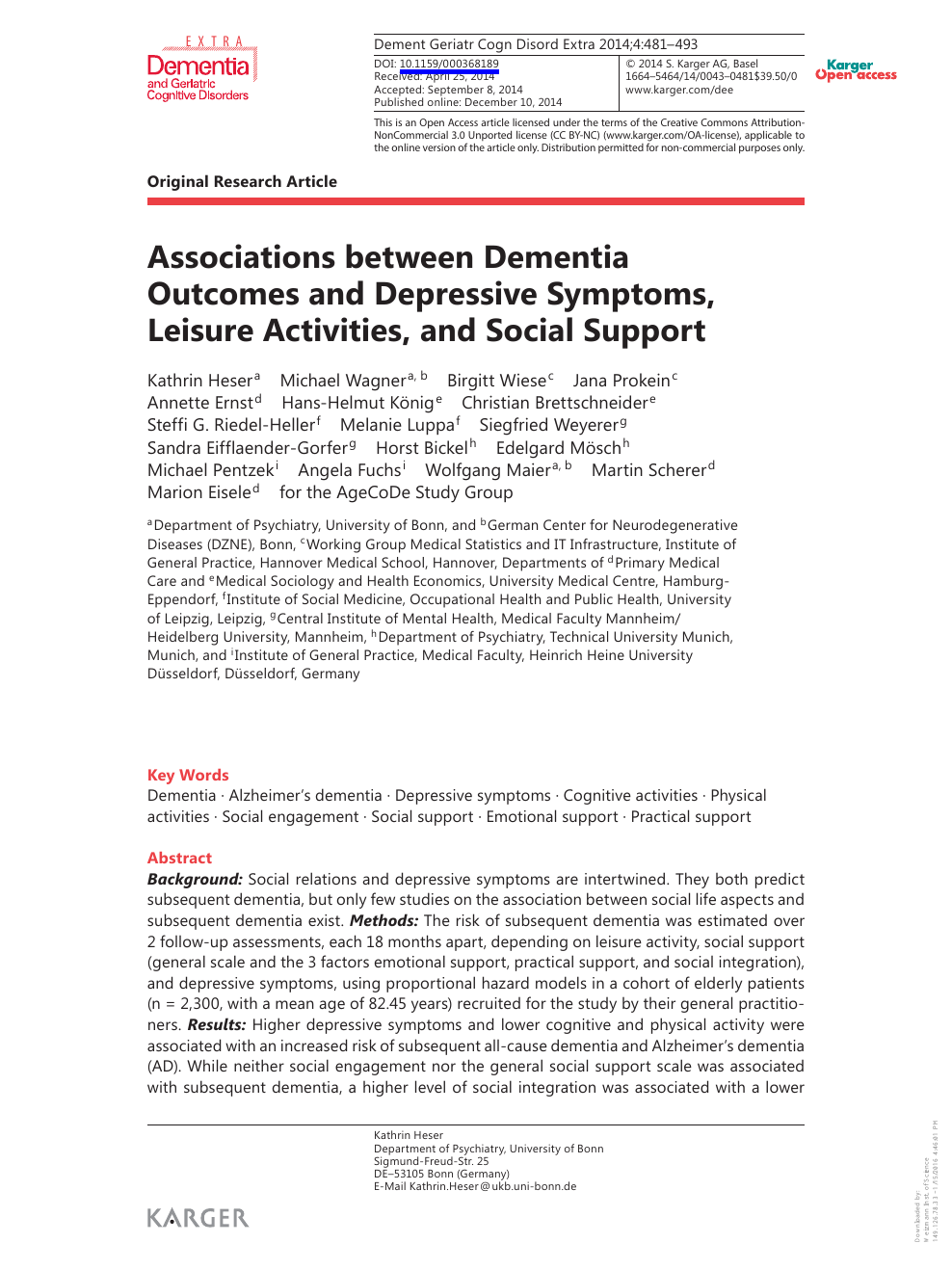 Associations Between Dementia Outcomes And Depressive Symptoms Leisure Activities And Social Support Topic Of Research Paper In Psychology Download Scholarly Article Pdf And Read For Free On Cyberleninka Open Science Hub