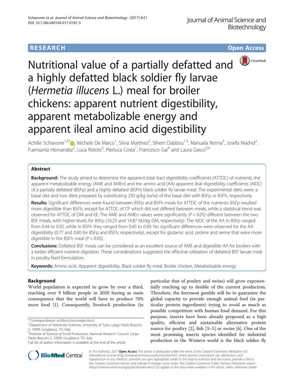 Nutritional value of a partially defatted and a highly defatted black  soldier fly larvae (Hermetia illucens L.) meal for broiler chickens:  apparent nutrient digestibility, apparent metabolizable energy and apparent  ileal amino acid