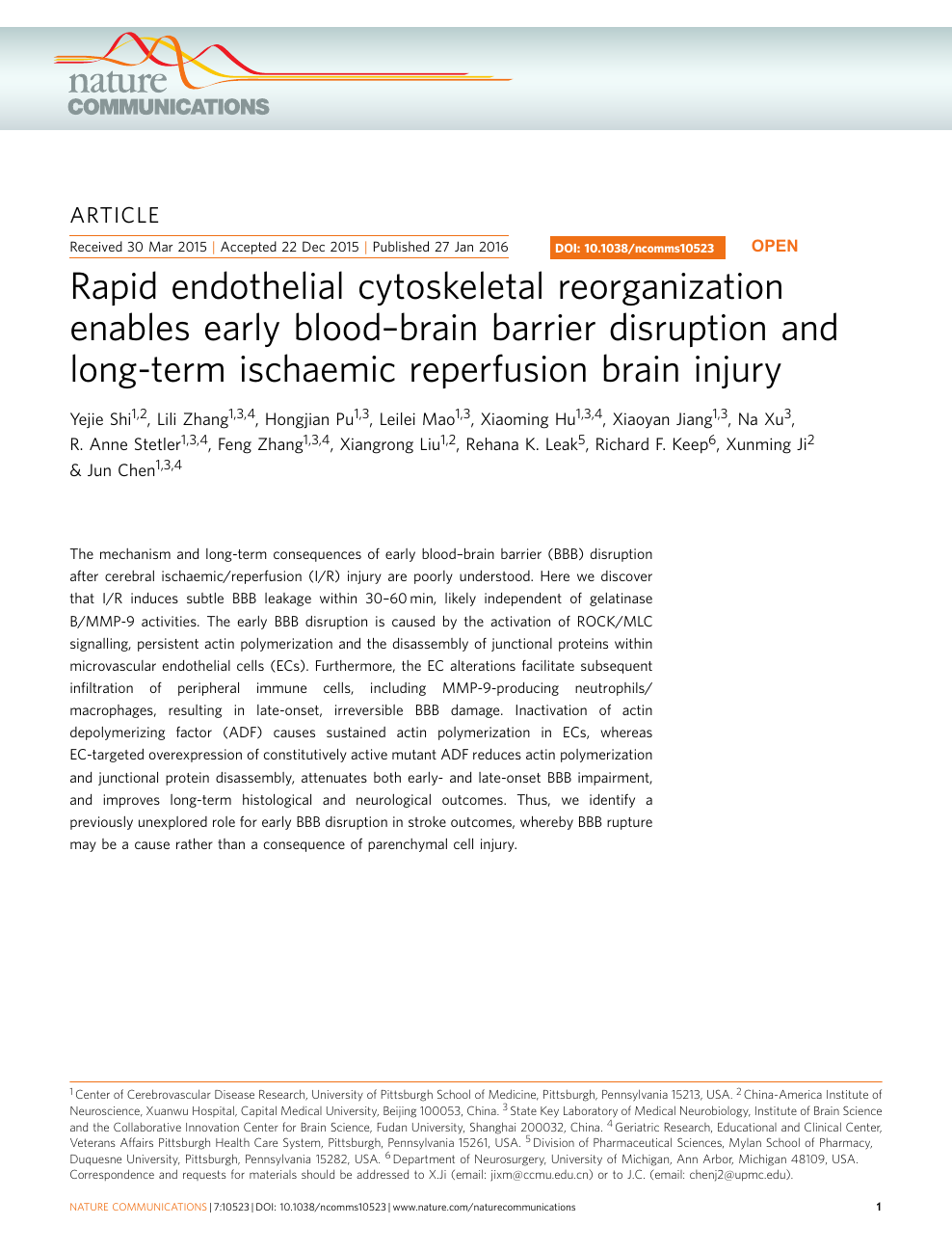 Rapid Endothelial Cytoskeletal Reorganization Enables Early Blood Brain Barrier Disruption And Long Term Ischaemic Reperfusion Brain Injury Topic Of Research Paper In Biological Sciences Download Scholarly Article Pdf And Read For Free On