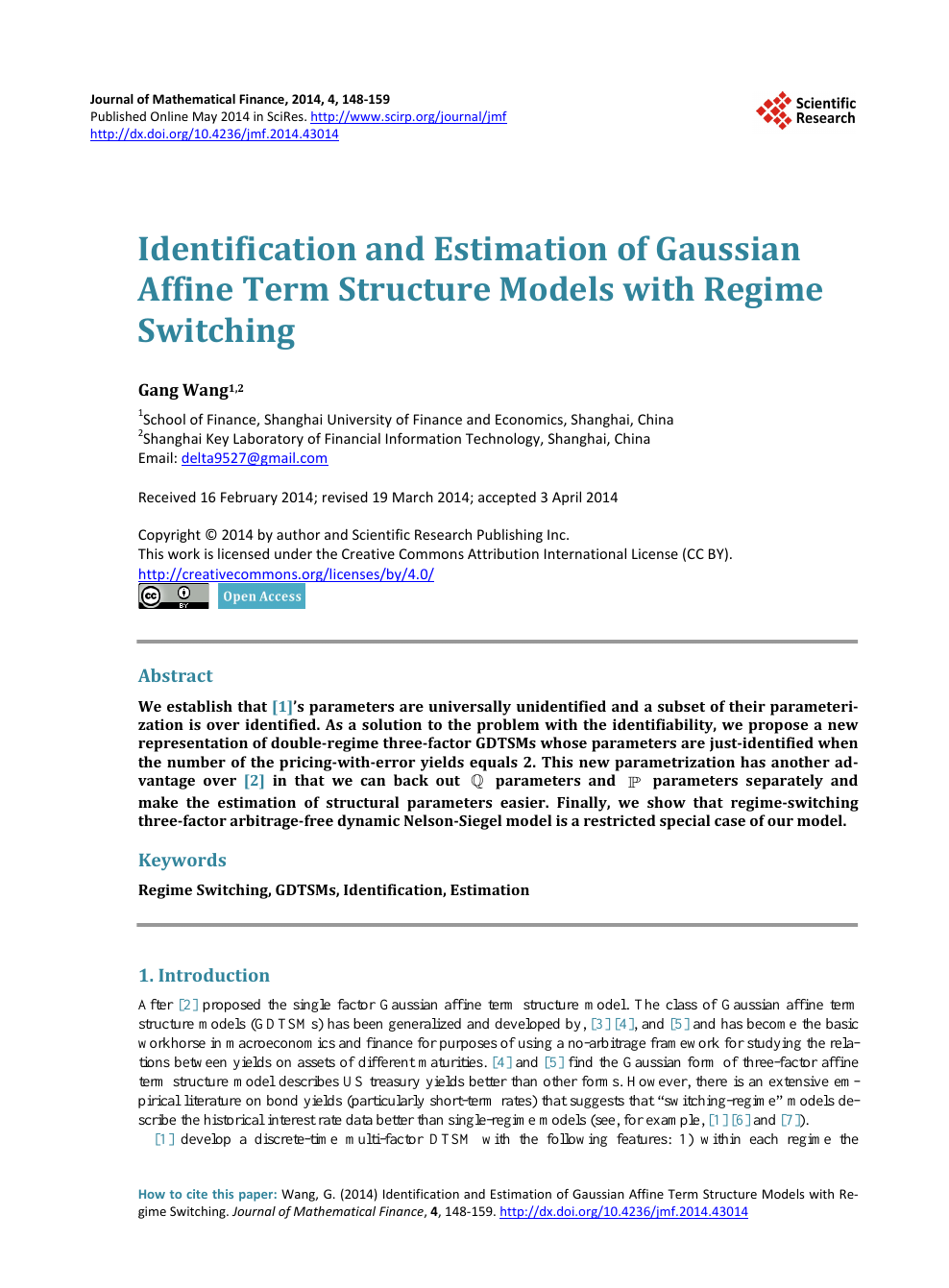 Identification And Estimation Of Gaussian Affine Term Structure Models With Regime Switching Topic Of Research Paper In Mathematics Download Scholarly Article Pdf And Read For Free On Cyberleninka Open Science Hub