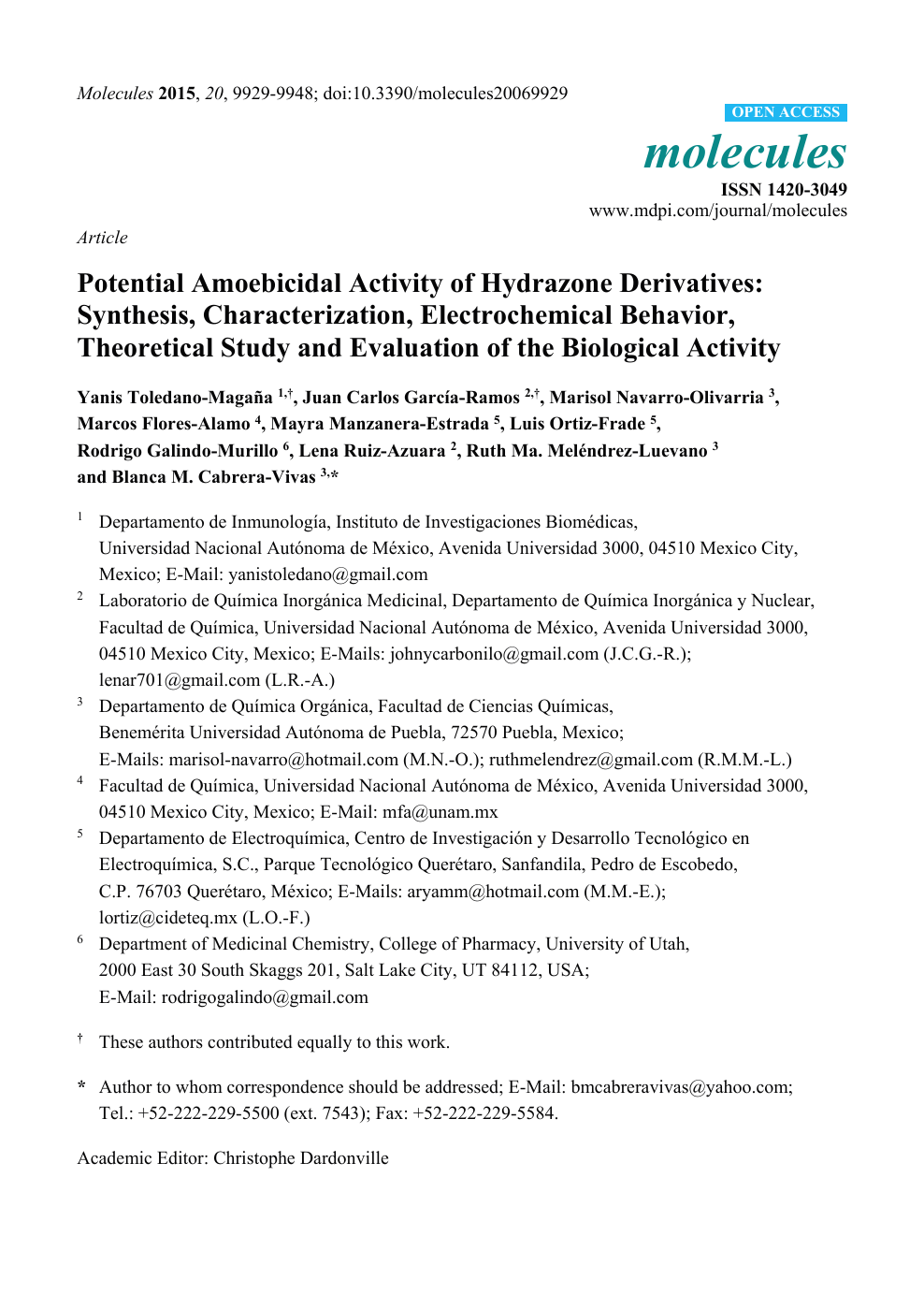 Potential Amoebicidal Activity of Hydrazone Derivatives: Synthesis,  Characterization, Electrochemical Behavior, Theoretical Study and  Evaluation of the Biological Activity – topic of research paper in Chemical  sciences. Download scholarly article PDF ...