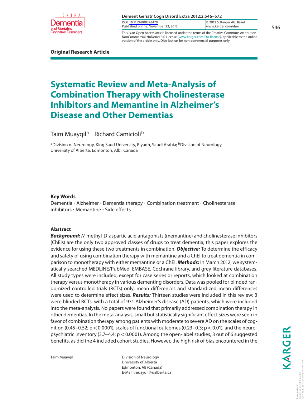 Systematic Review And Meta Analysis Of Combination Therapy With Cholinesterase Inhibitors And Memantine In Alzheimer S Disease And Other Dementias Topic Of Research Paper In Clinical Medicine Download Scholarly Article Pdf And Read