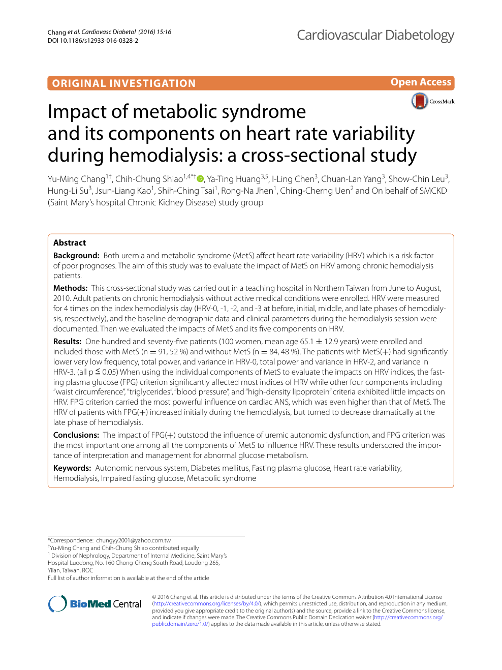 Impact Of Metabolic Syndrome And Its Components On Heart Rate Variability During Hemodialysis A Cross Sectional Study Topic Of Research Paper In Clinical Medicine Download Scholarly Article Pdf And Read For Free