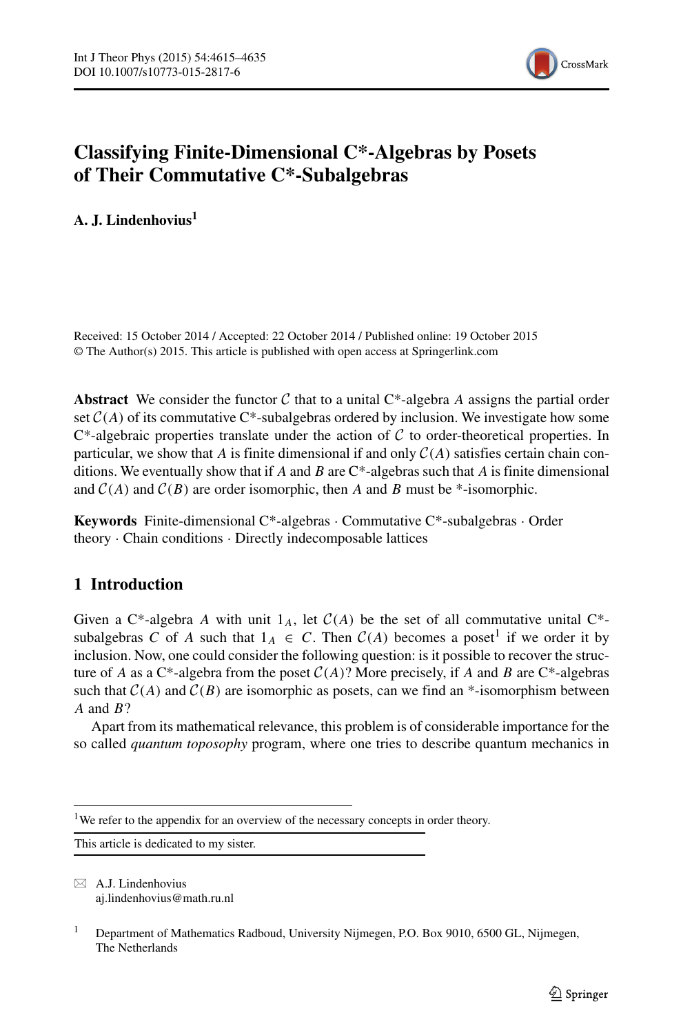 Classifying Finite Dimensional C Algebras By Posets Of Their Commutative C Subalgebras Topic Of Research Paper In Mathematics Download Scholarly Article Pdf And Read For Free On Cyberleninka Open Science Hub