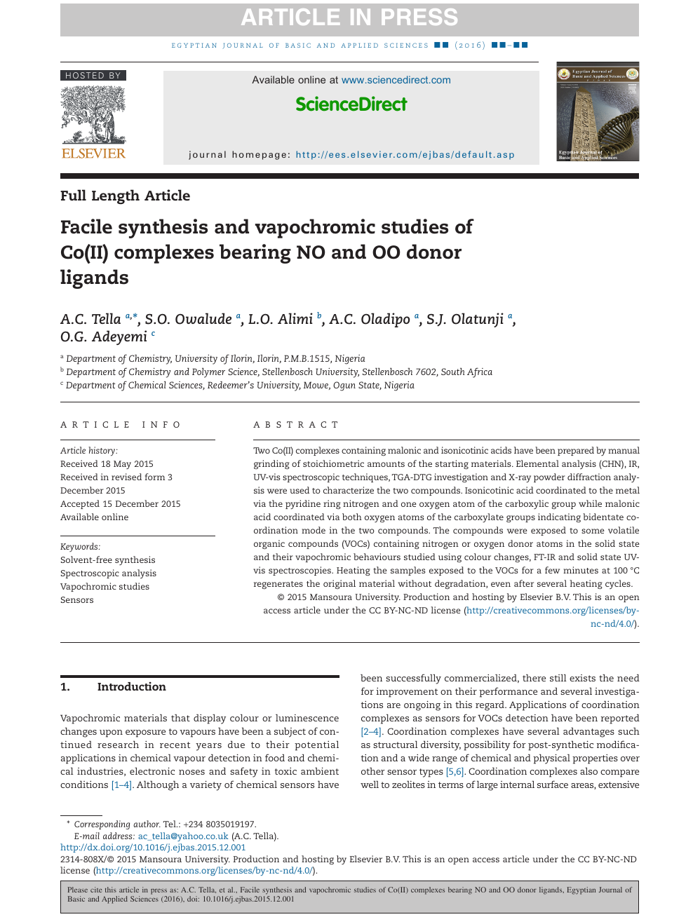Facile Synthesis And Vapochromic Studies Of Co Ii Complexes Bearing No And Oo Donor Ligands Topic Of Research Paper In Chemical Sciences Download Scholarly Article Pdf And Read For Free On Cyberleninka