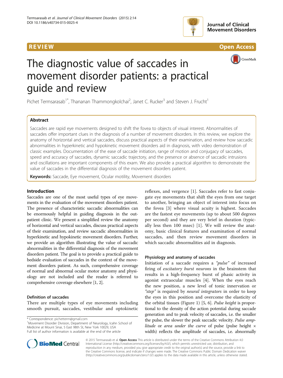 The Diagnostic Value Of Saccades In Movement Disorder Patients A Practical Guide And Review Topic Of Research Paper In Clinical Medicine Download Scholarly Article Pdf And Read For Free On Cyberleninka