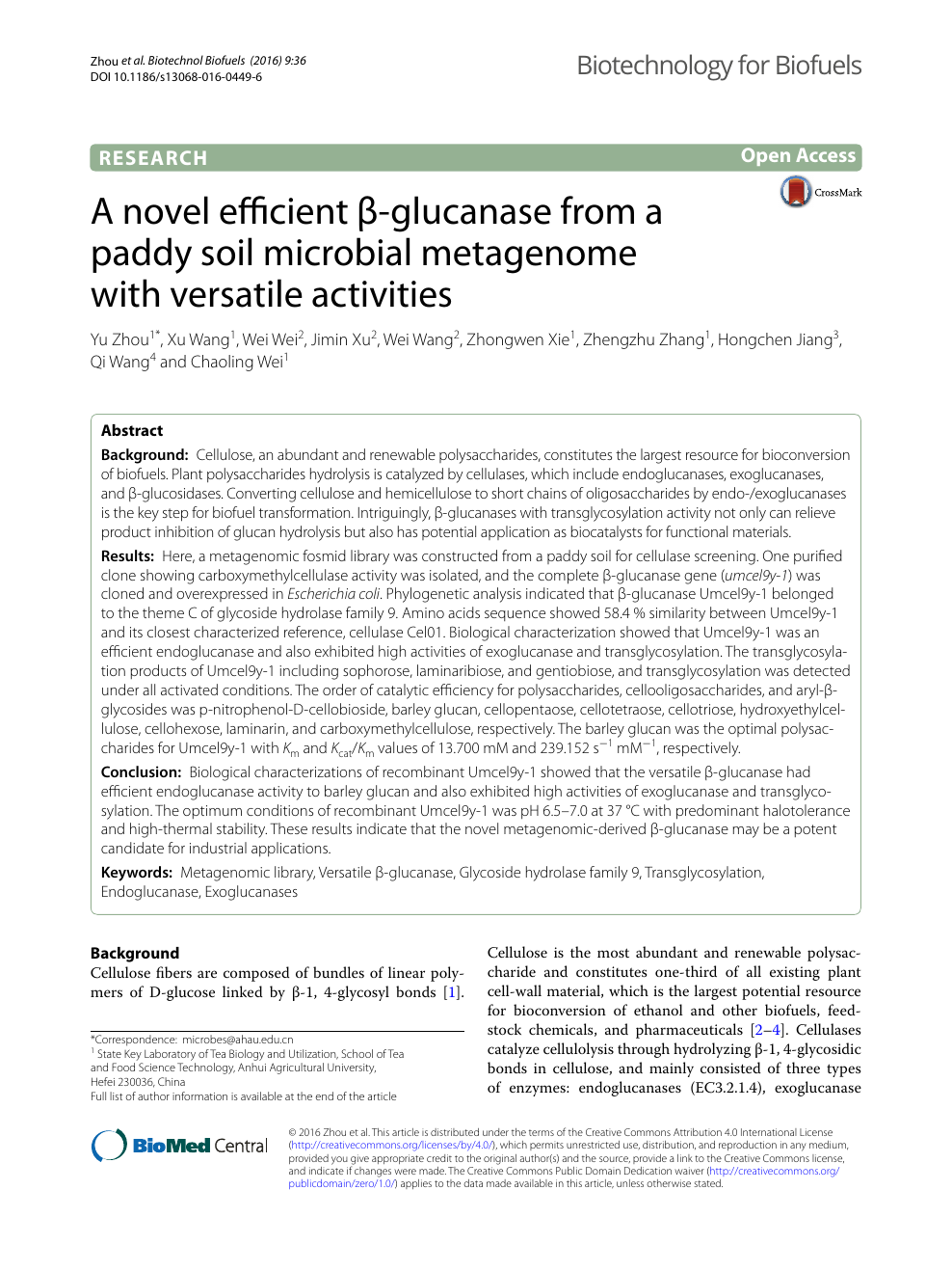 A Novel Efficient B Glucanase From A Paddy Soil Microbial Metagenome With Versatile Activities Topic Of Research Paper In Biological Sciences Download Scholarly Article Pdf And Read For Free On Cyberleninka Open